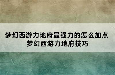 梦幻西游力地府最强力的怎么加点 梦幻西游力地府技巧